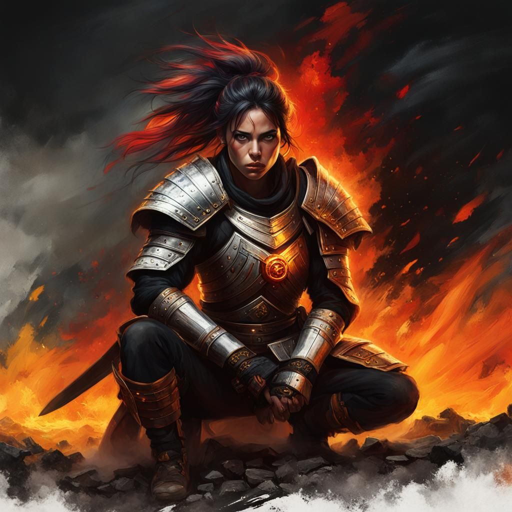 Warrior Woman on Battlefield in Fantasy Concept Art