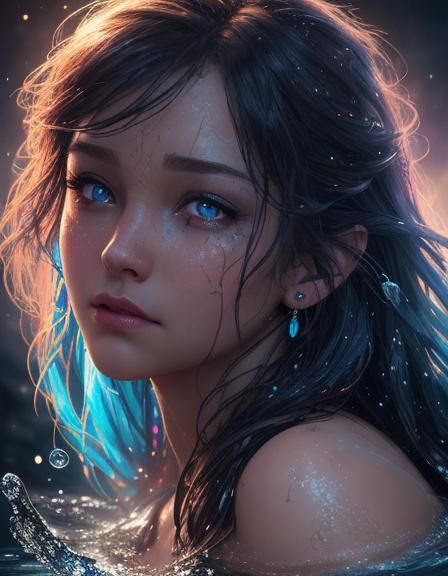 Hyperrealistic Beast with Shining Eyes and Water Drops