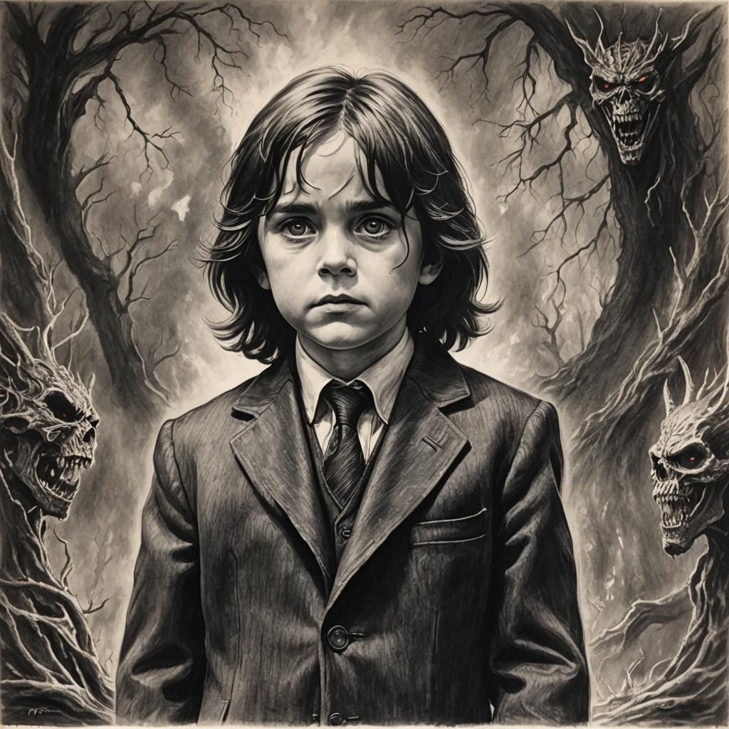 Hyperdetailed Charcoal Drawing: The Omen