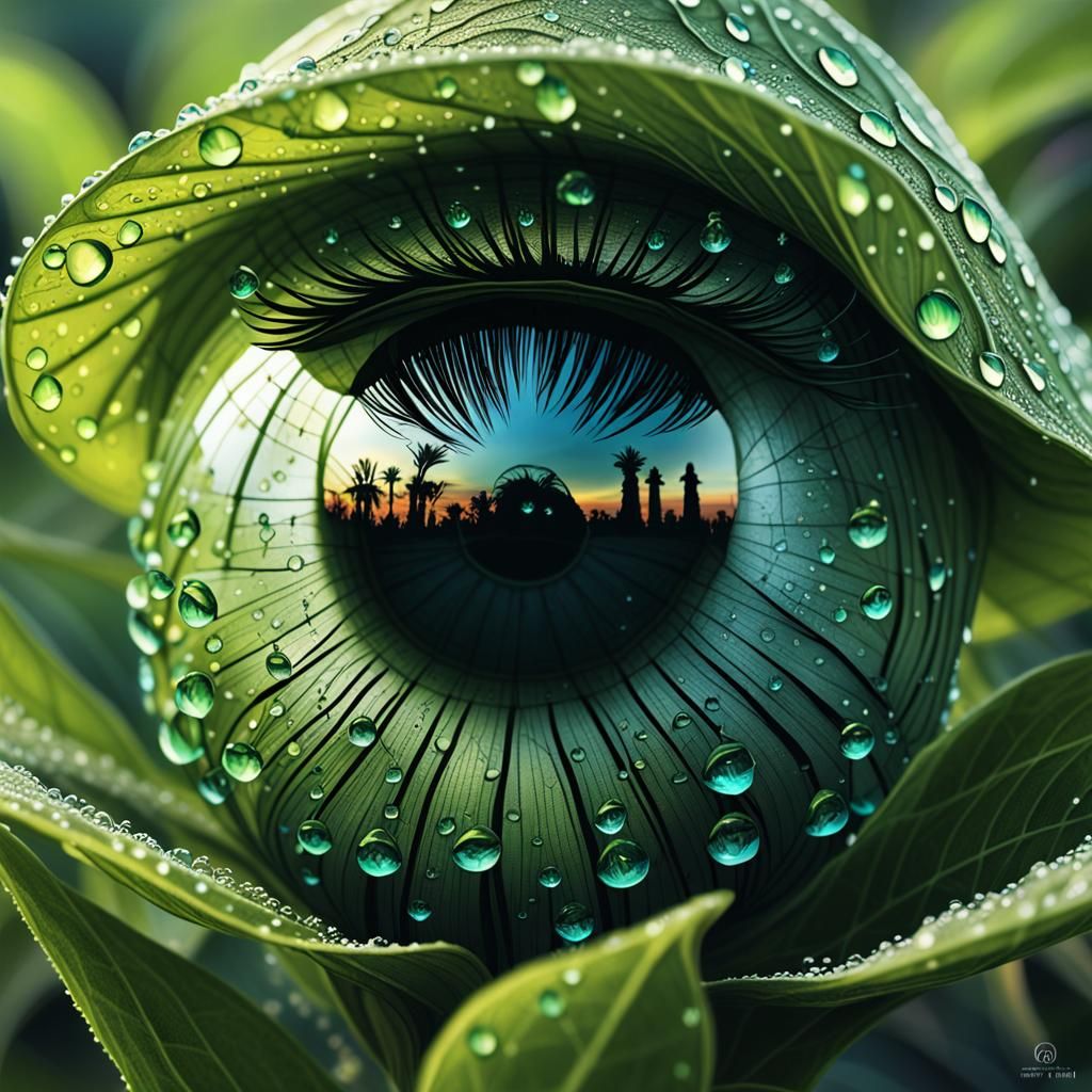 Jungle Plant with Eyes in Gouache Impressionist Style