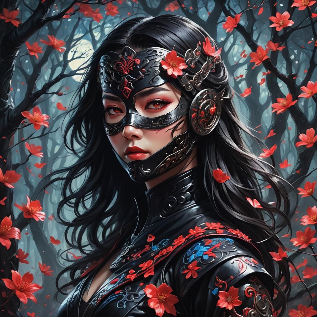 Ninja in Moonlit Forest: Candy Art Portrait