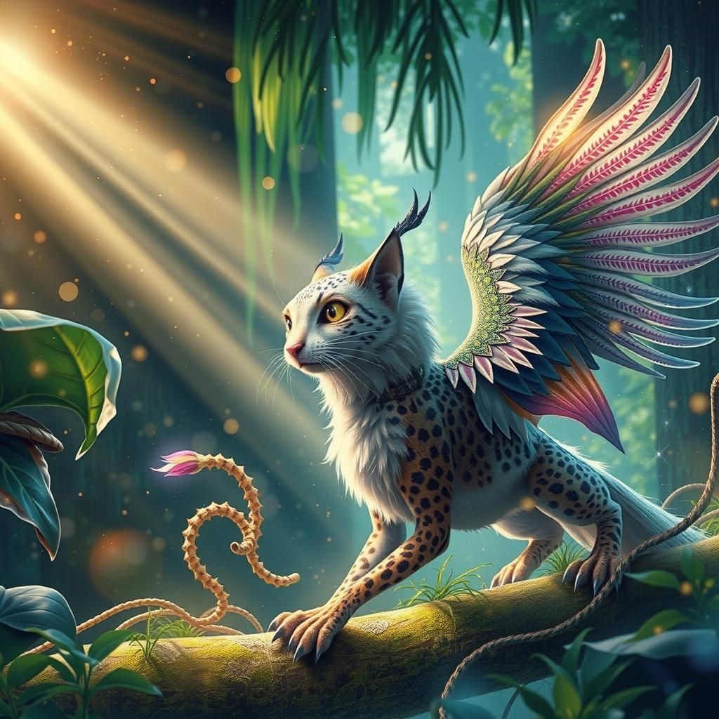 Hummingbird-Ocelot Griffin in Bokeh Jungle