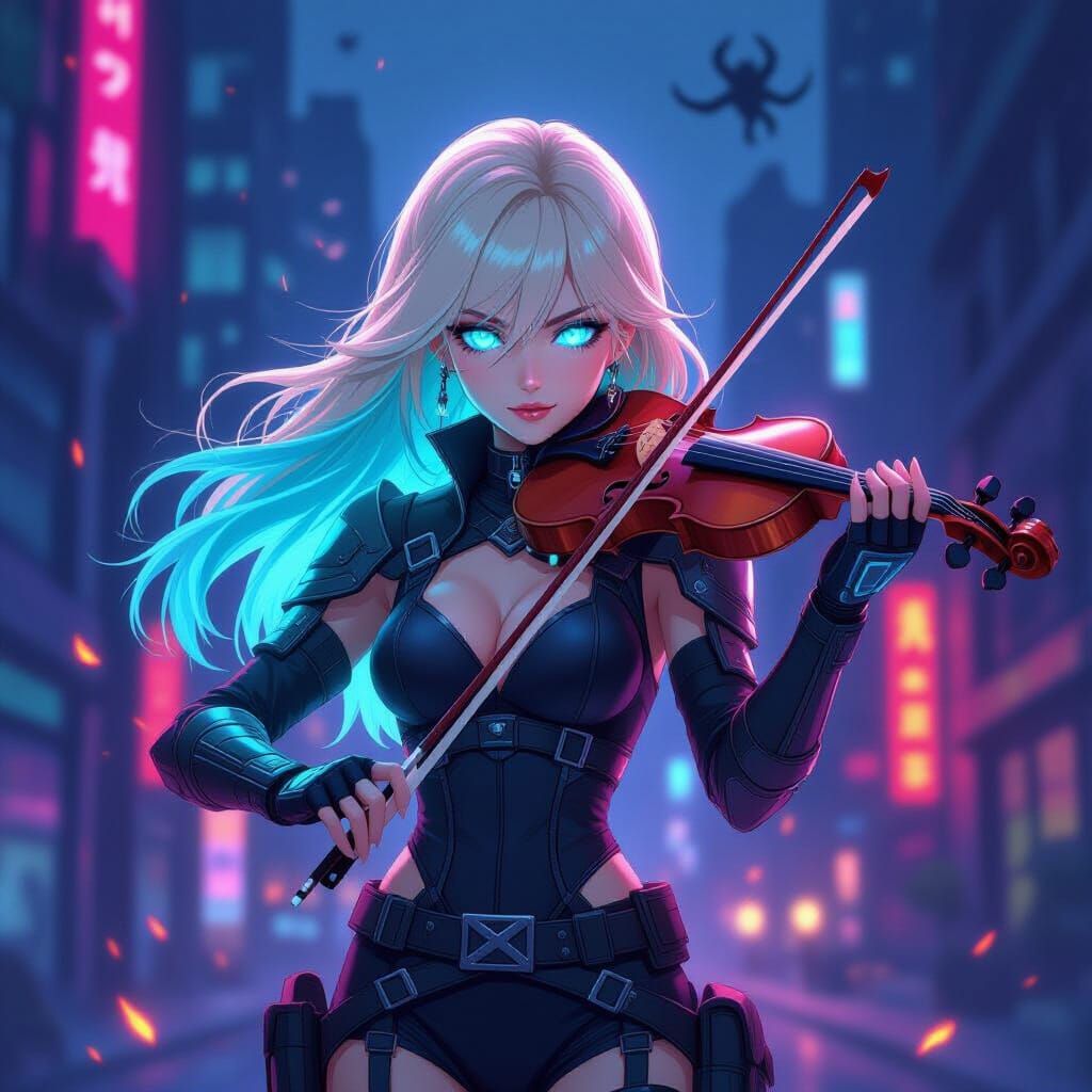 K-Pop Demon Hunter in Neon City, Anime Style