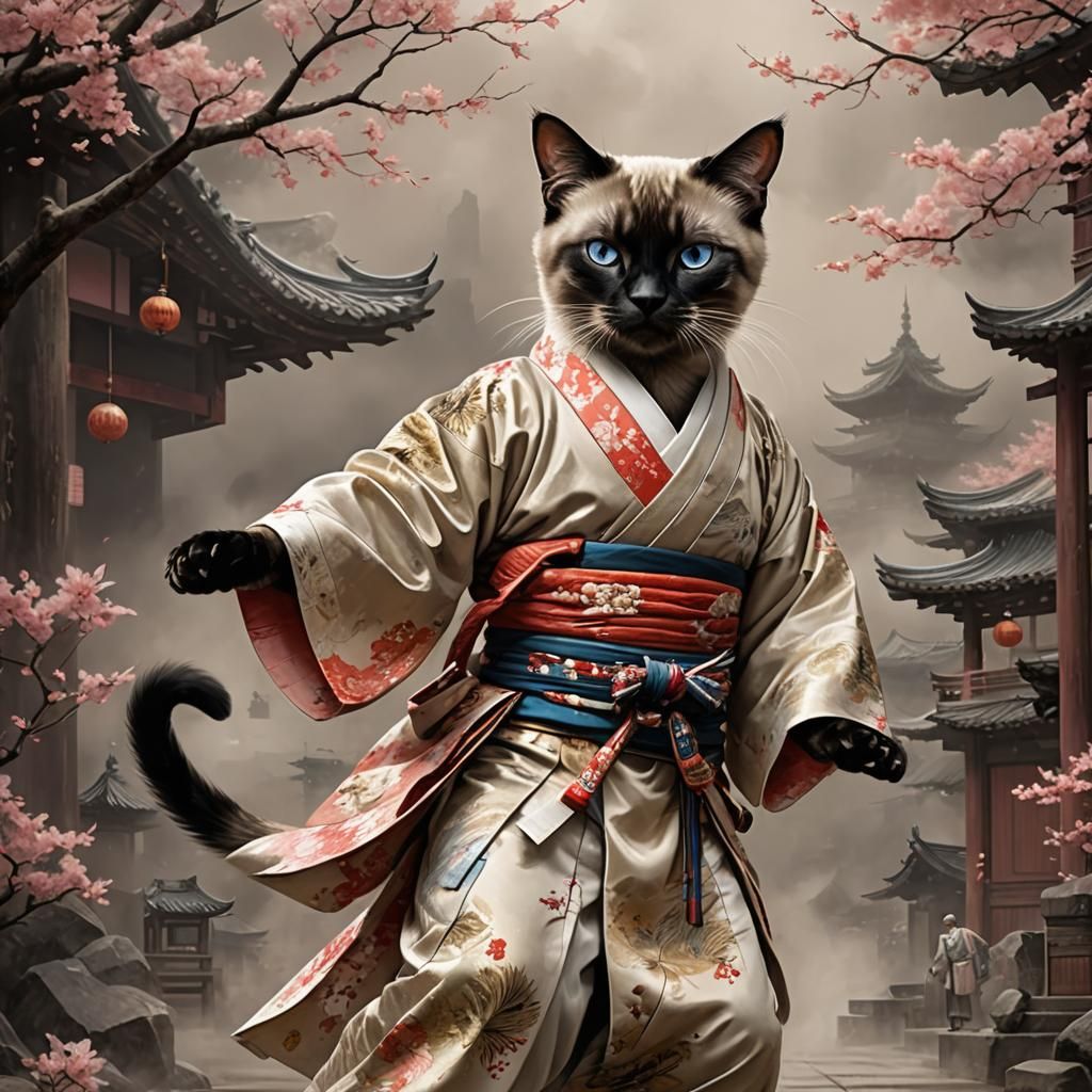 A Siamese cat in a kimono