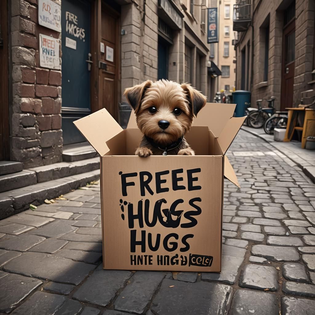 Adorable Dog Offers Free Hugs: Fantasy Art