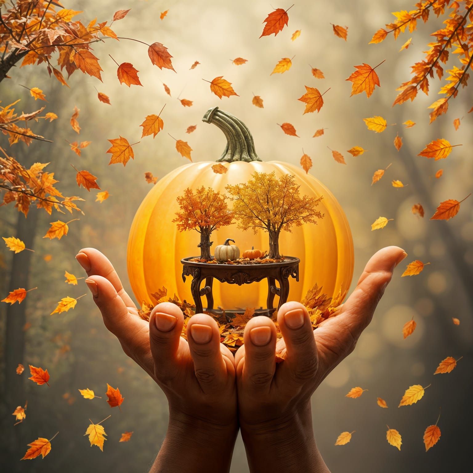Autumn Bounty in Open Hands: Matte Painting