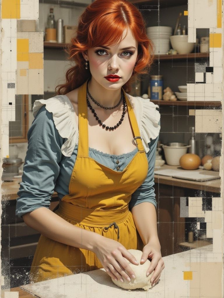 Redhead Baker in a Bustling Kitchen