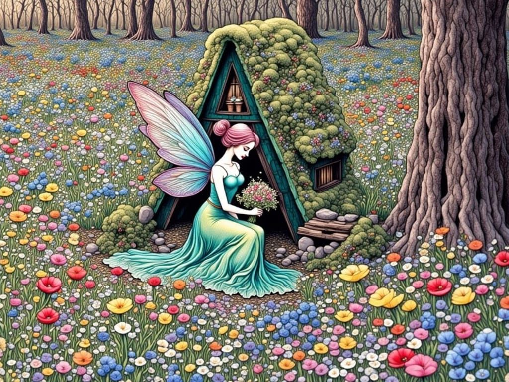 Whimsical Watercolor Fairy in a Garden Paradise