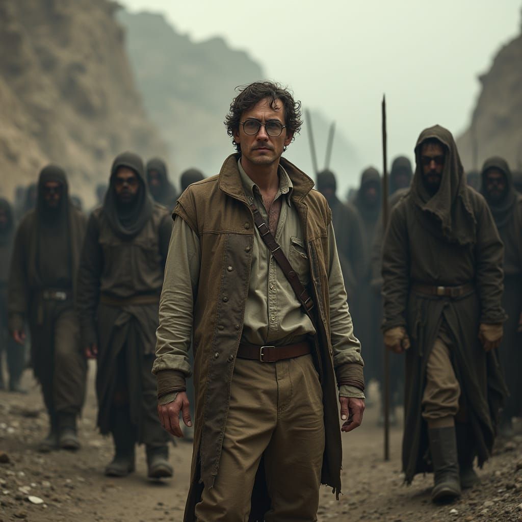 Man Amidst Hostility in Dramatic Digital Art