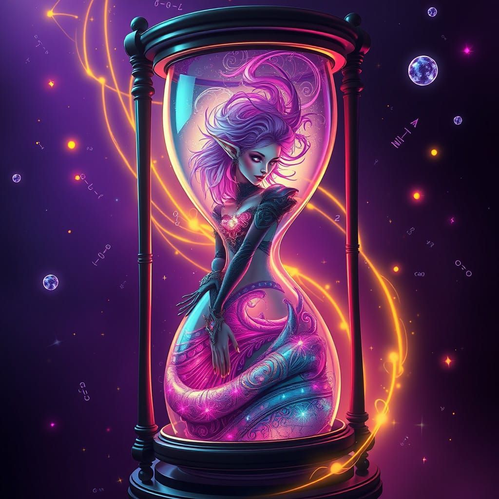 Ethereal Fantasy Elf in Cosmic Hourglass