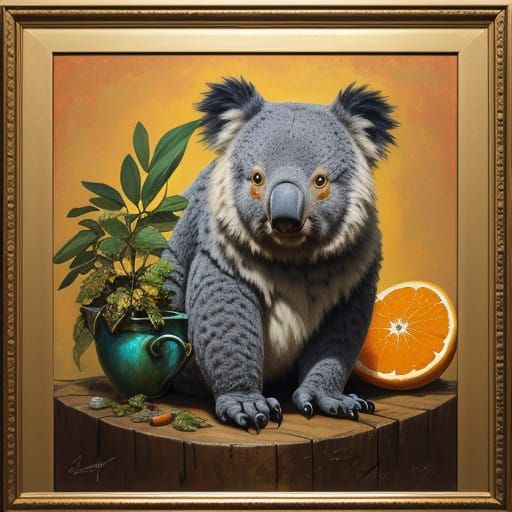 Whimsical Still Life with Orange and Koala in Impressionist ...