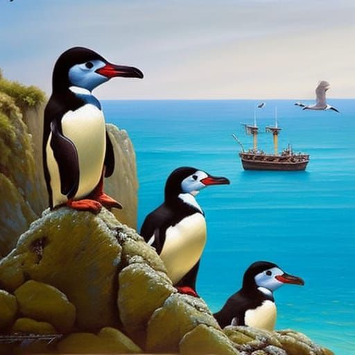 Pirate Penguins in Oil Painting Style