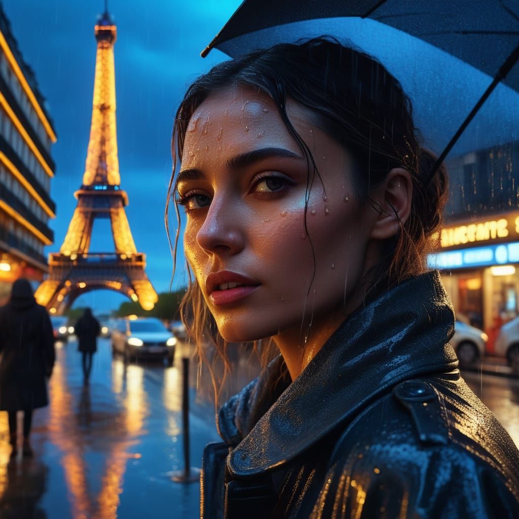 Rainy Night in Paris: Neon Noir Portrait