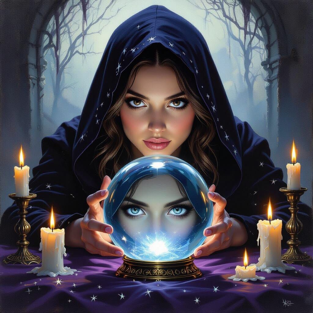 Mystical Seer Gazes into Crystal Ball