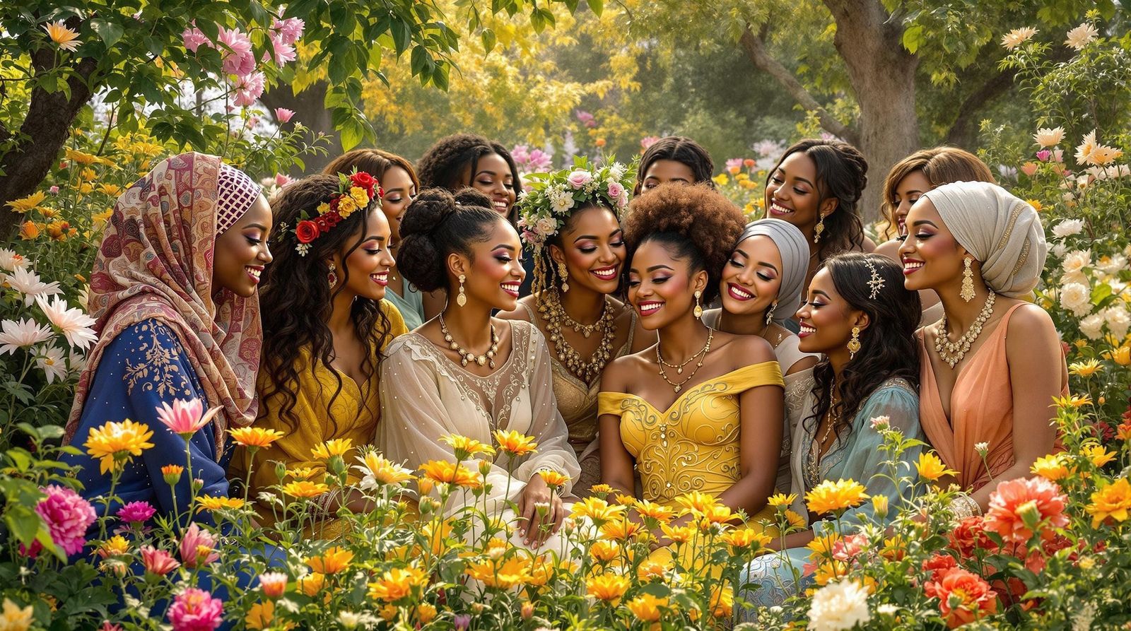 Harmonious Gathering in a Klimt-Inspired Garden