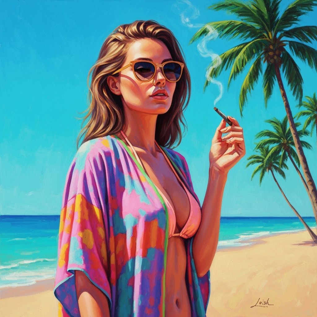 Woman on Beach with Joint in Rothko-Cadmus Style