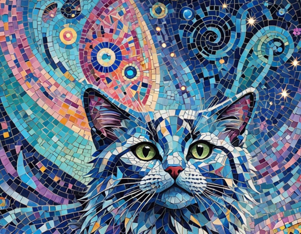 Mosaic Cat: Psychedelic Bohemian Surrealism