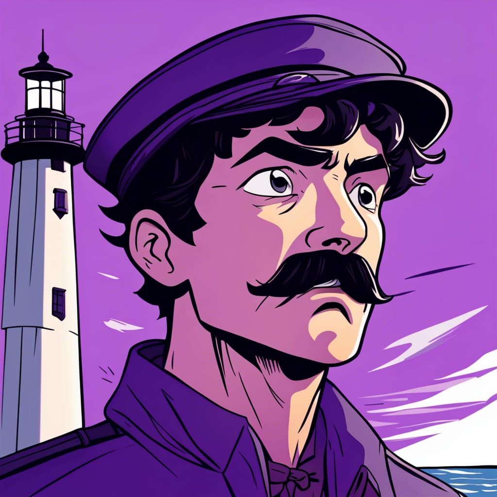 Scared Lighthouse Keeper in Purple Uniform