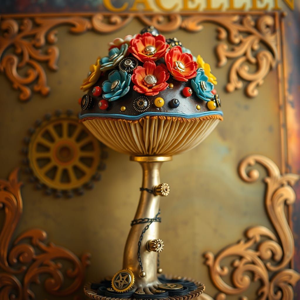 Steampunk Mushroom Robot with Clockwork Flowers