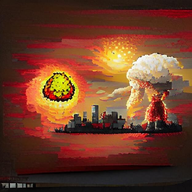 Nuclear Explosion in Pixel Art Style