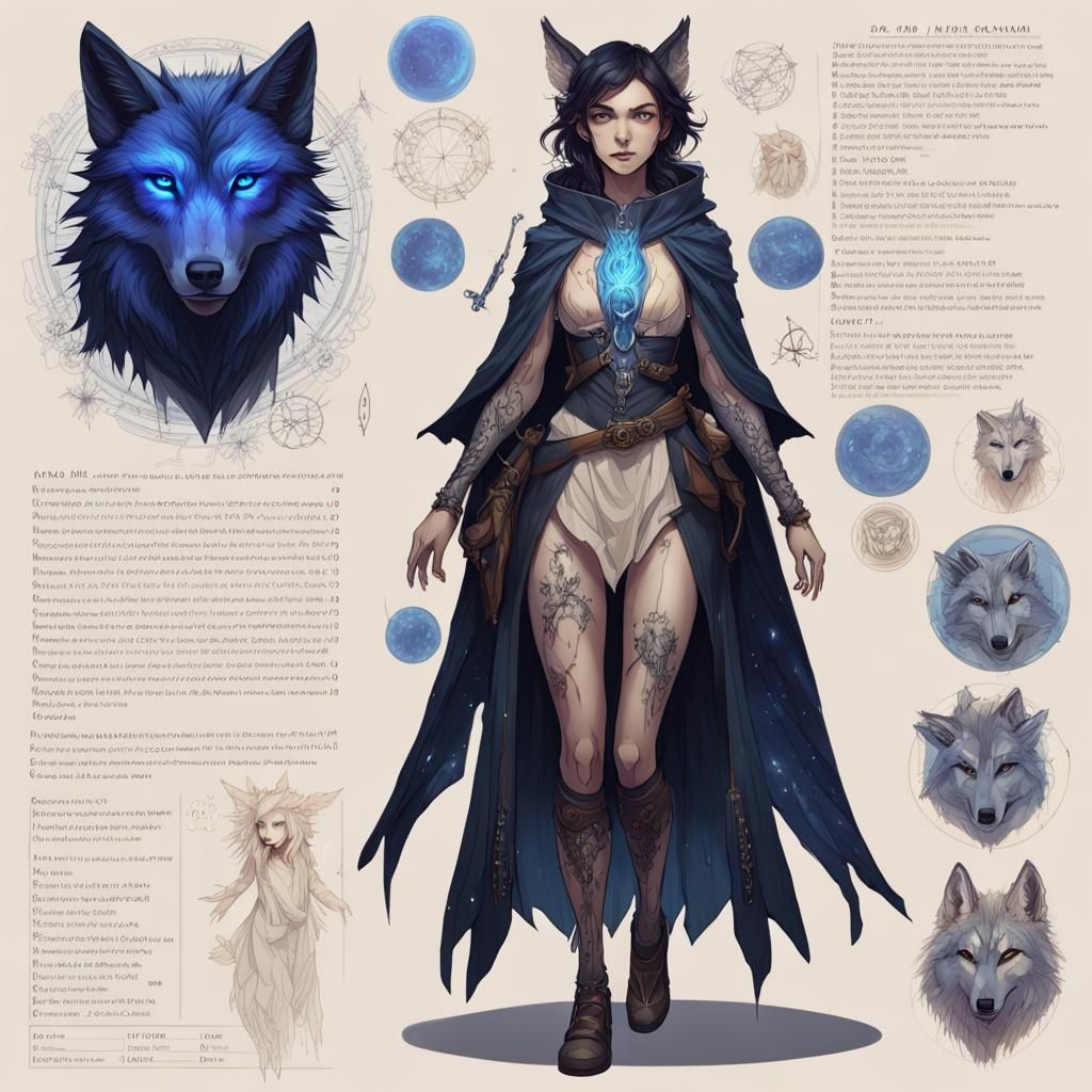 Evil Faery Character Sheet with Wolf Companion