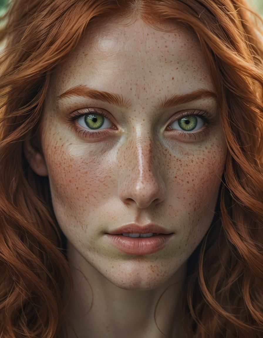 Red-Haired Woman Portrait in Detailed Matte Painting