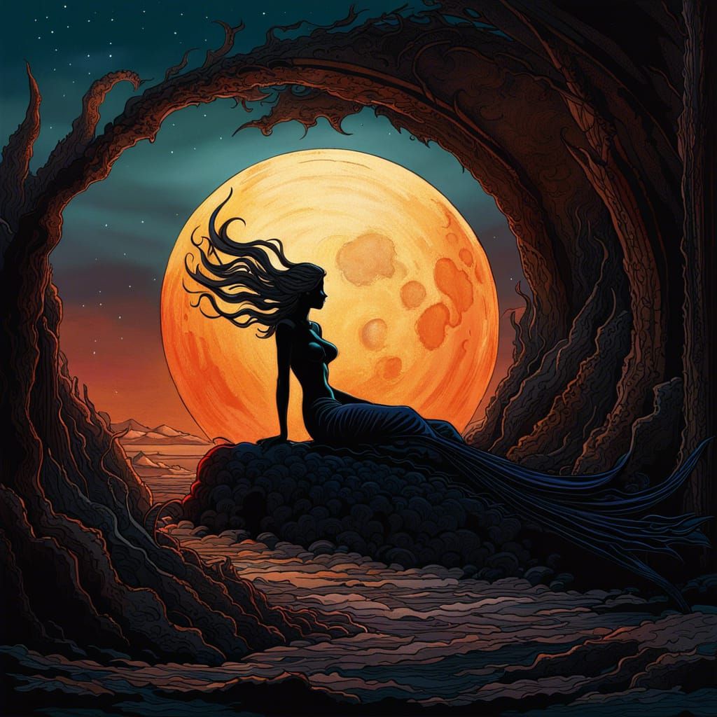 Mermaid Silhouette on Arid Ocean Floor