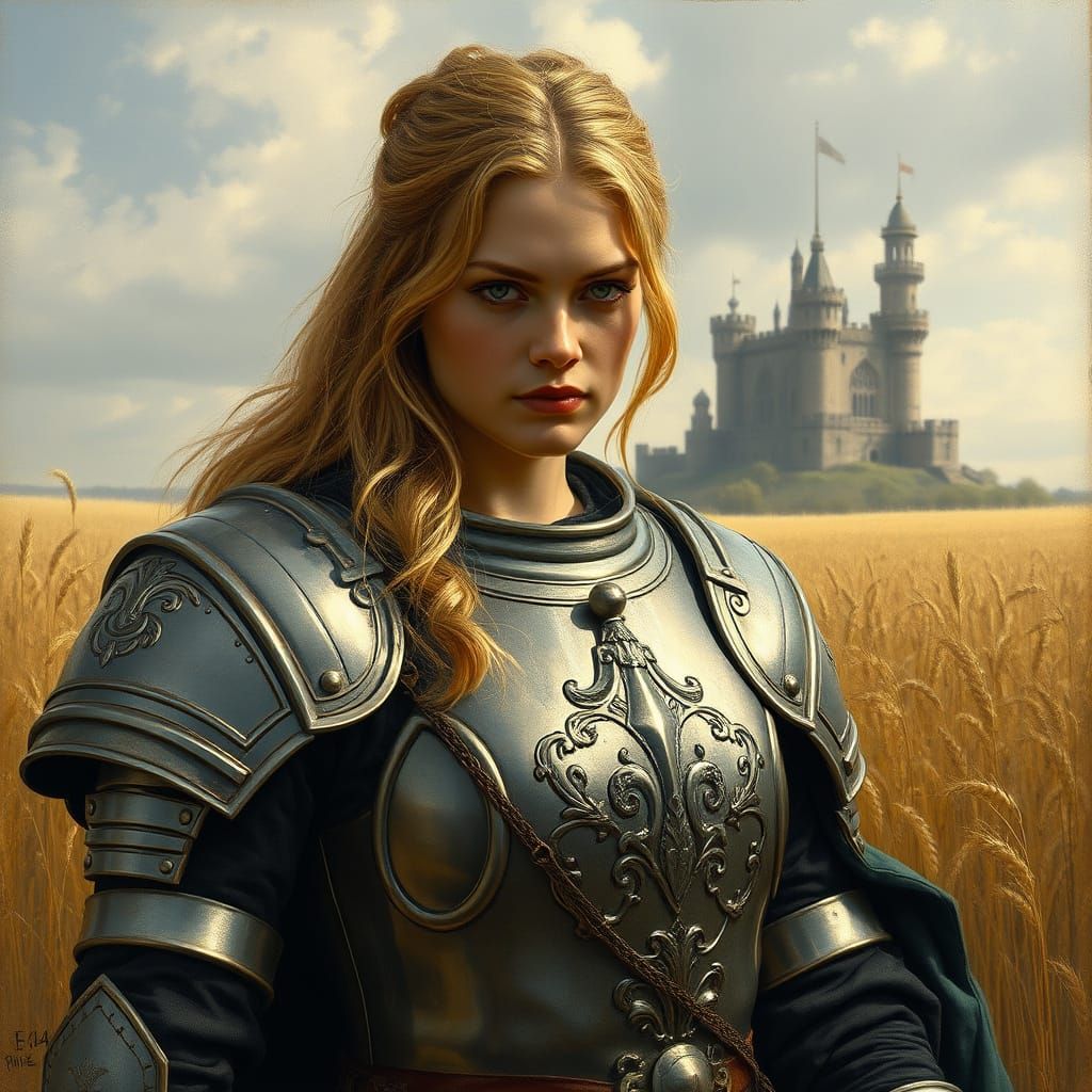 Medieval Heroine in Golden Wheat Field