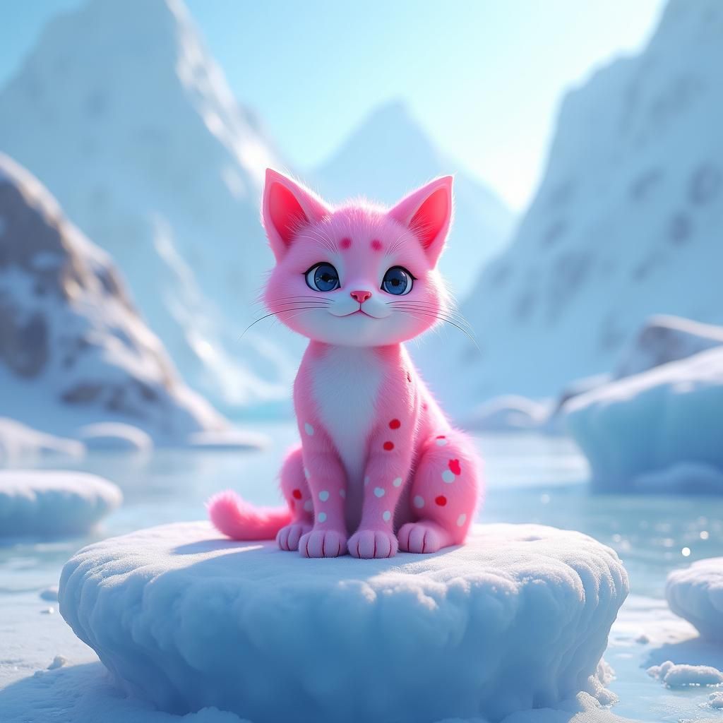 Pink Polka Dot Cat in Antarctic Wasteland