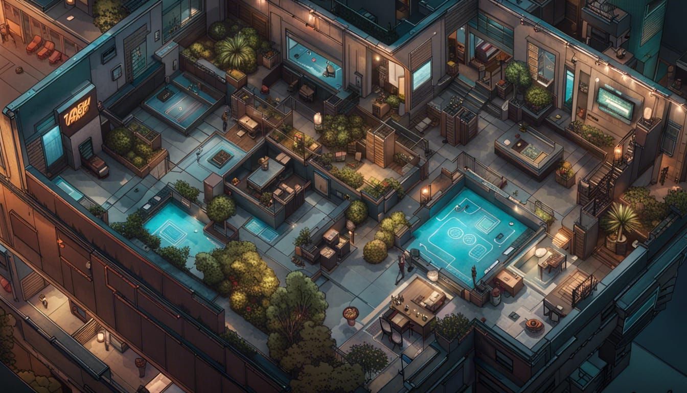 Cyberpunk Penthouse: Top-Down 2D Battle Map