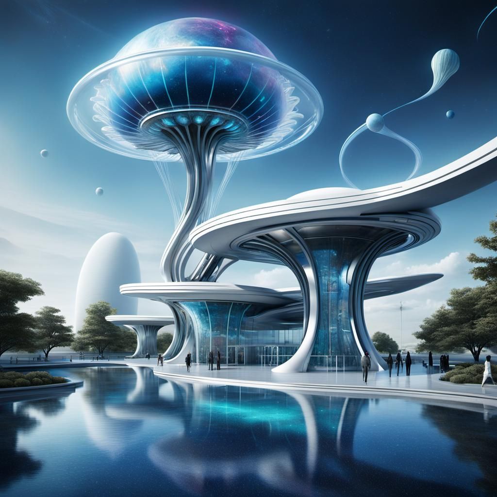 Futuristic Alien Fuel Station in Neon-Lit Abstraction