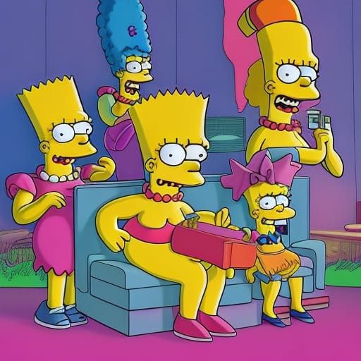 Simpsons in Synthwave Neon Retro Style