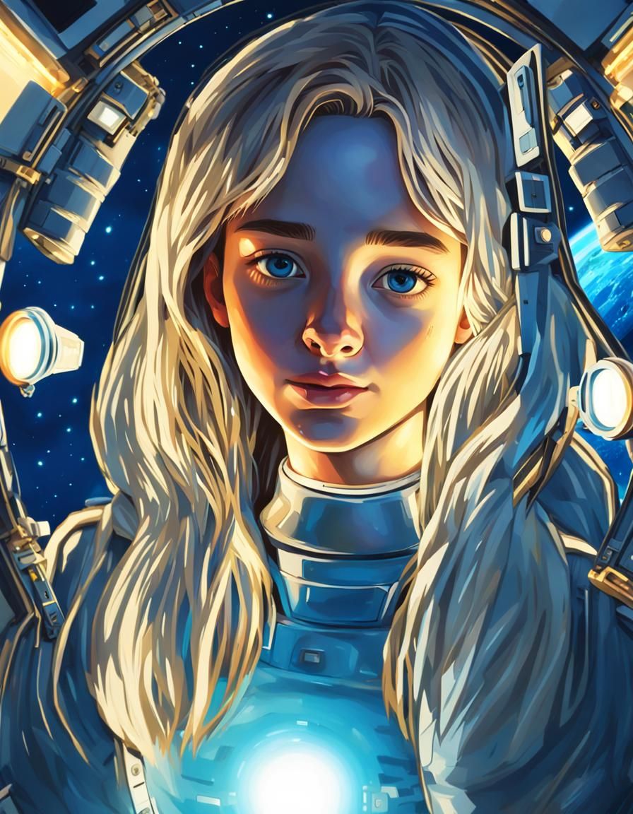 Astronaut in Spacesuit Near Space Station Window