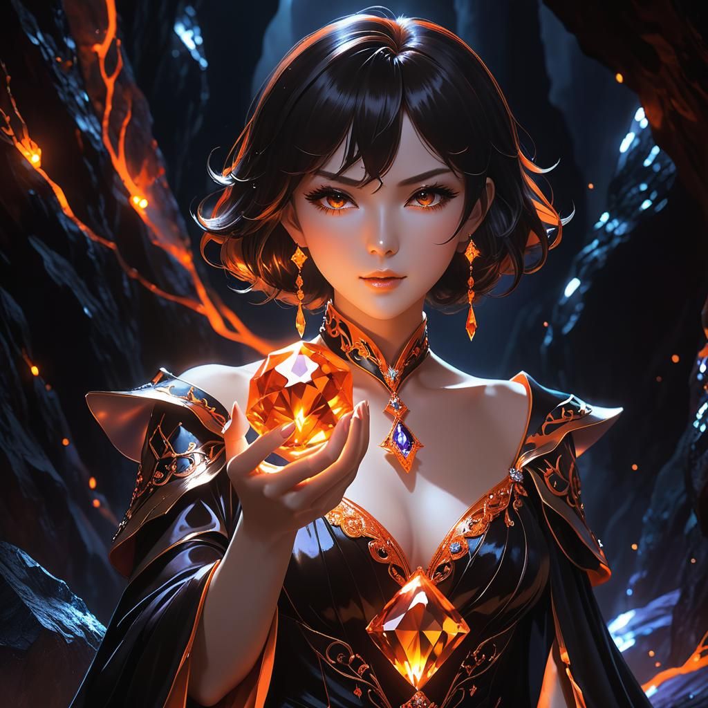 Anime Sorceress Draws Power from Gemstone