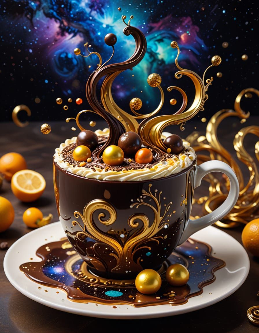 Surreal Chocolate Sculpture Floating in Cosmic Space