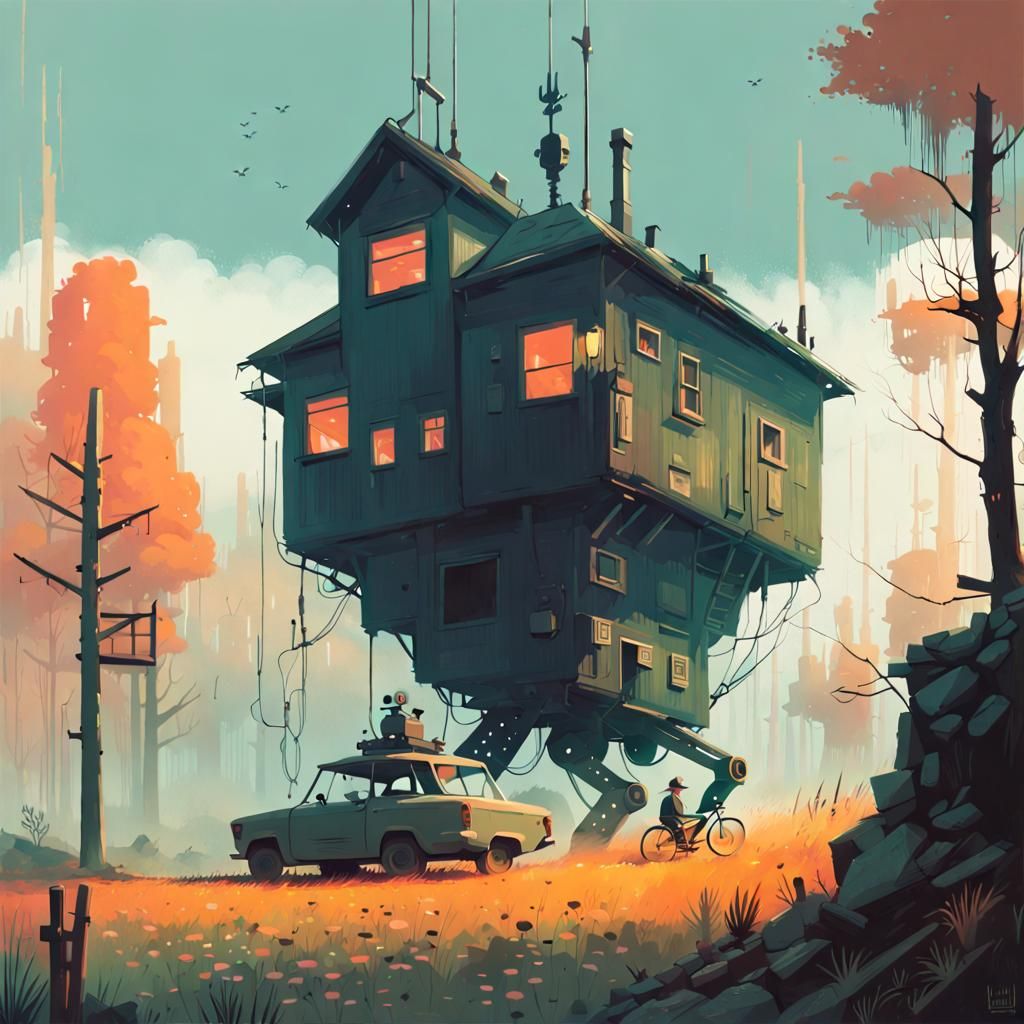 Eerie Surreal Countryside with Hovering Robot