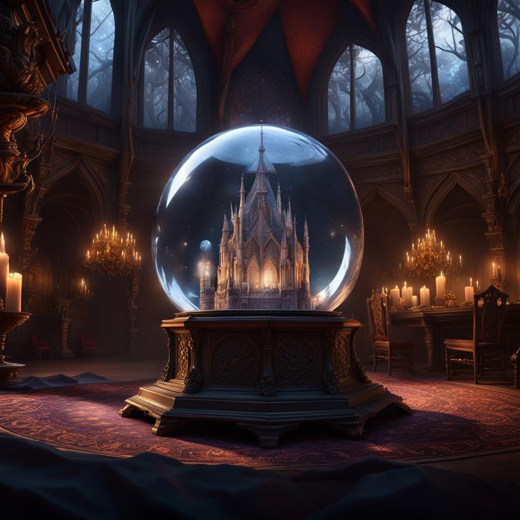 Medieval Land in Crystal Ball: Dark Fantasy Art