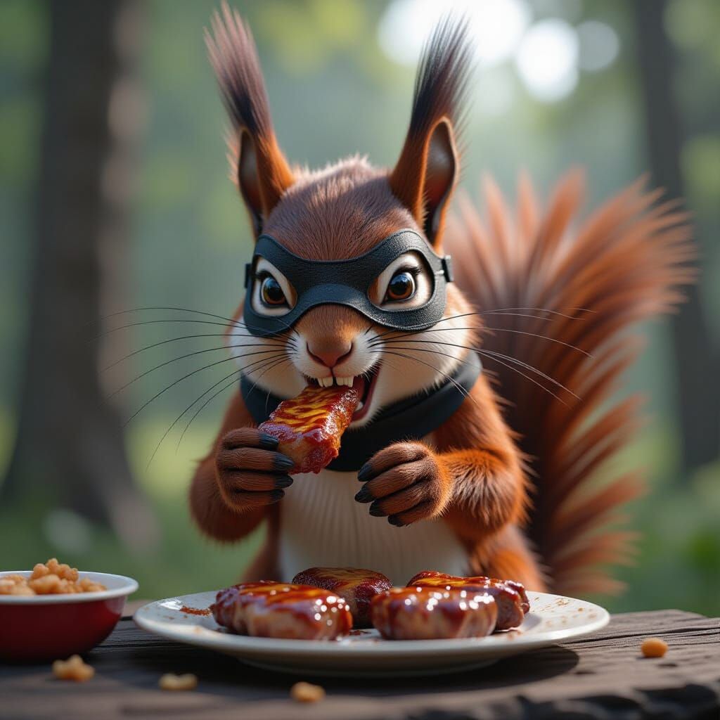 Squirrel Bandit Stealing BBQ: Detailed Matte Painting