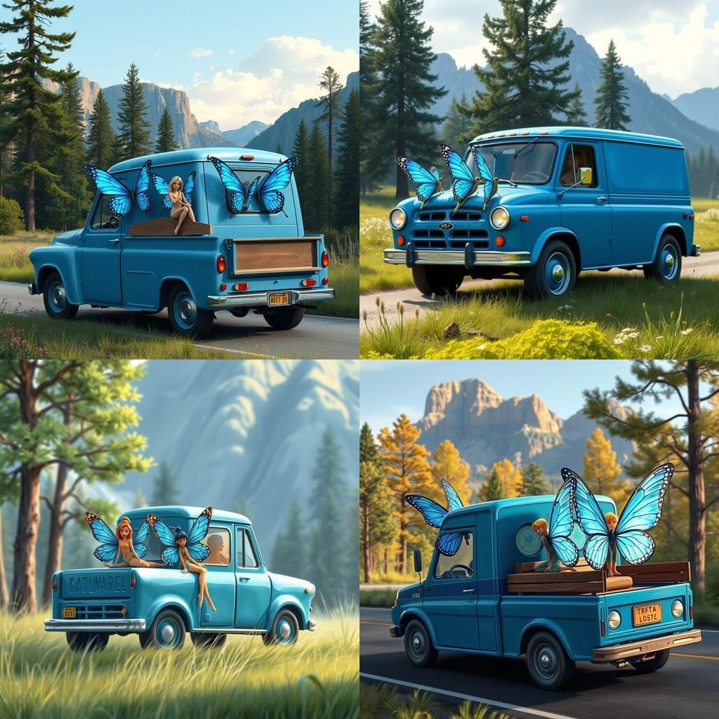 Fairies Drive Electric Blue Van to Park