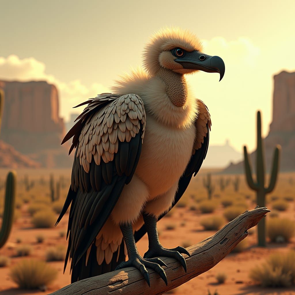 Hyper-realistic, cute, adorable,big fluffy vulture, on a bra...