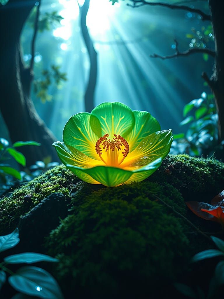 Enchanted Glowing Flower in Magical Forest