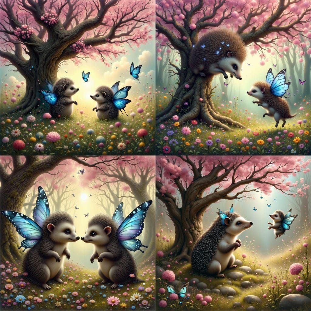 Hedgehog Fairy Father Teaches Child to Fly