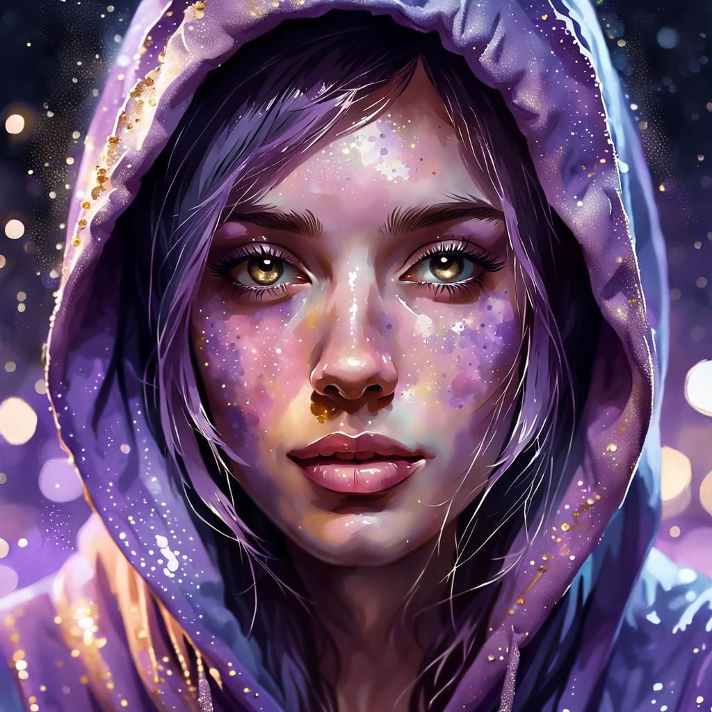 Ethereal Purple Girl in Watercolor Style