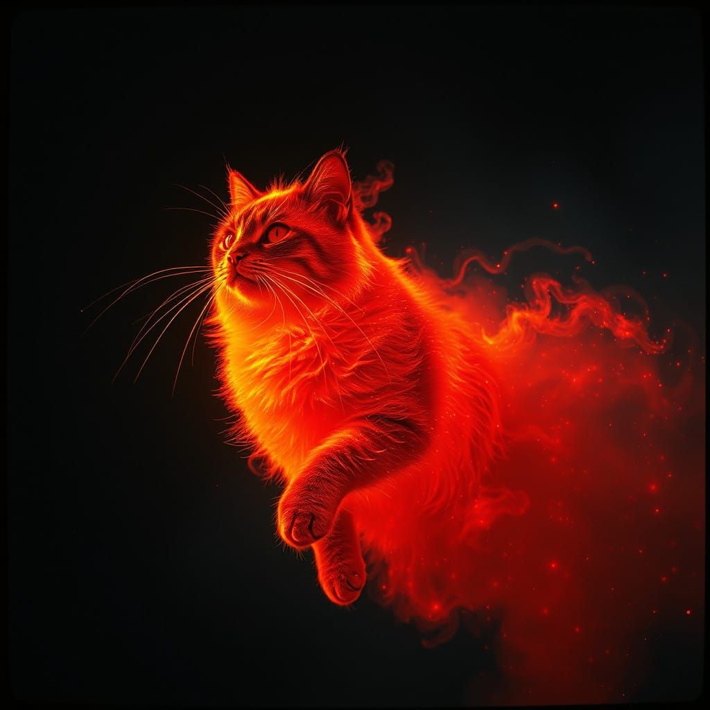 Majestic Cosmic Cat Emerges from Vibrant Ethereal Particles