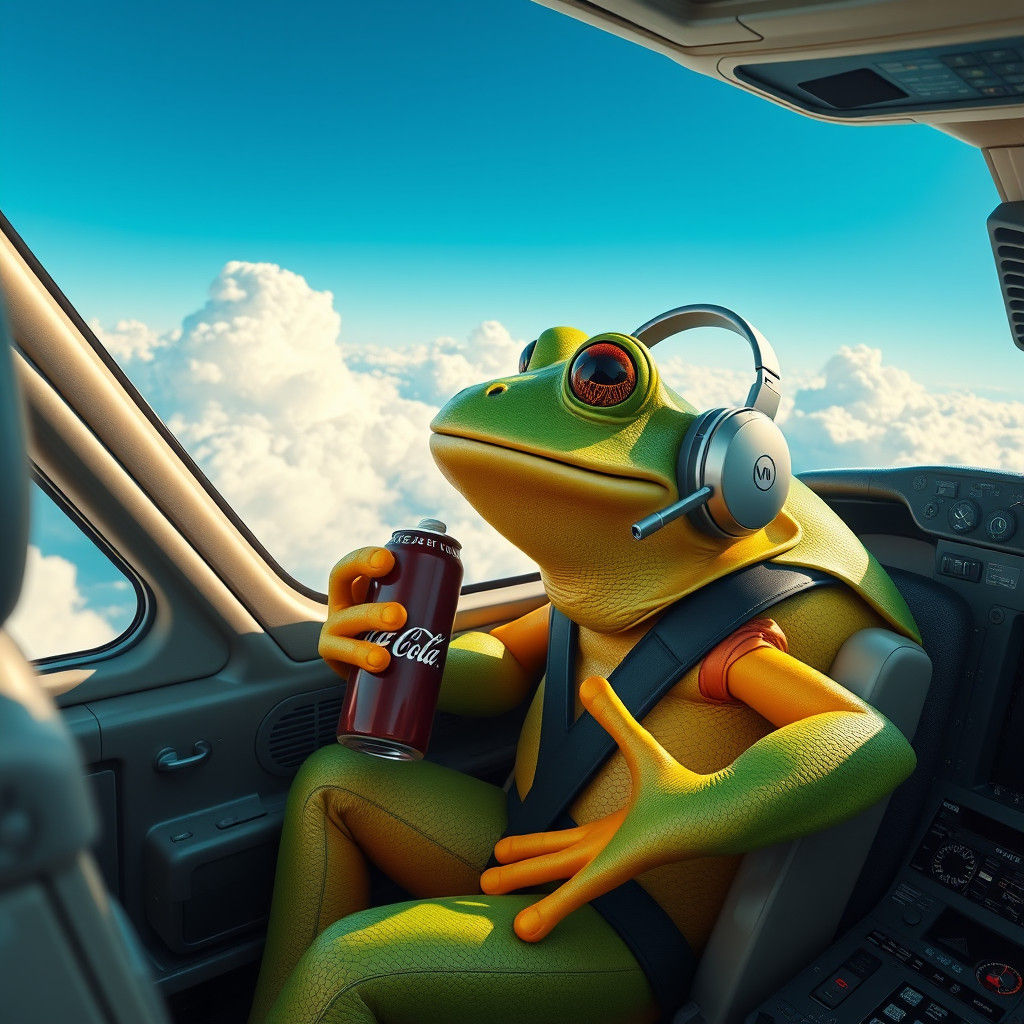 Frog Pilot in Airplane Cockpit: Hyper-Realistic Matte Painti...