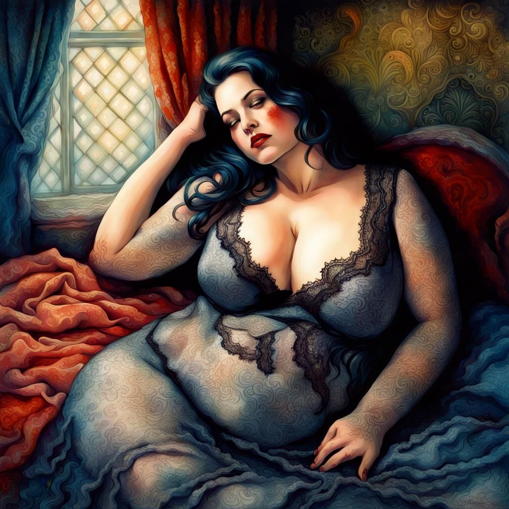 Macabre Beauty in Lace Lingerie: Watercolor Painting