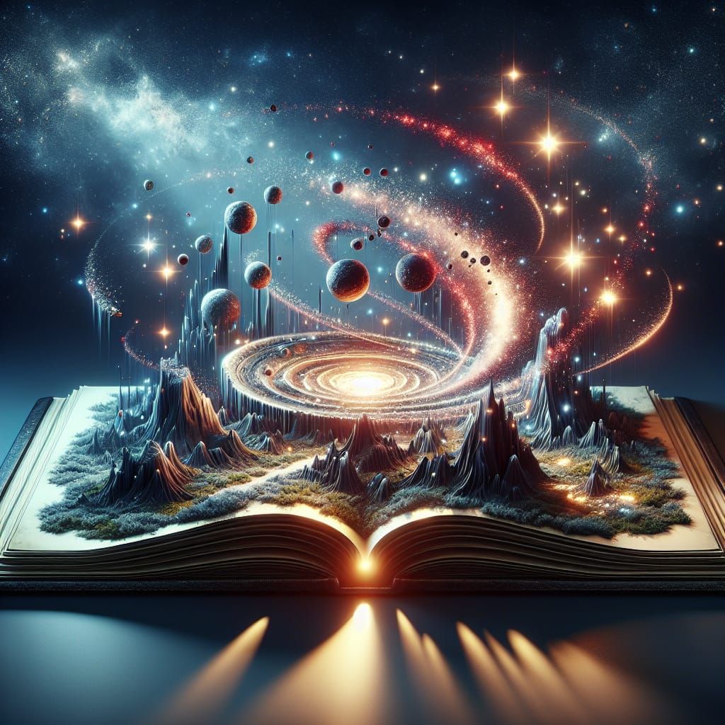 Sci-Fi World Erupting from Book in Digital Art