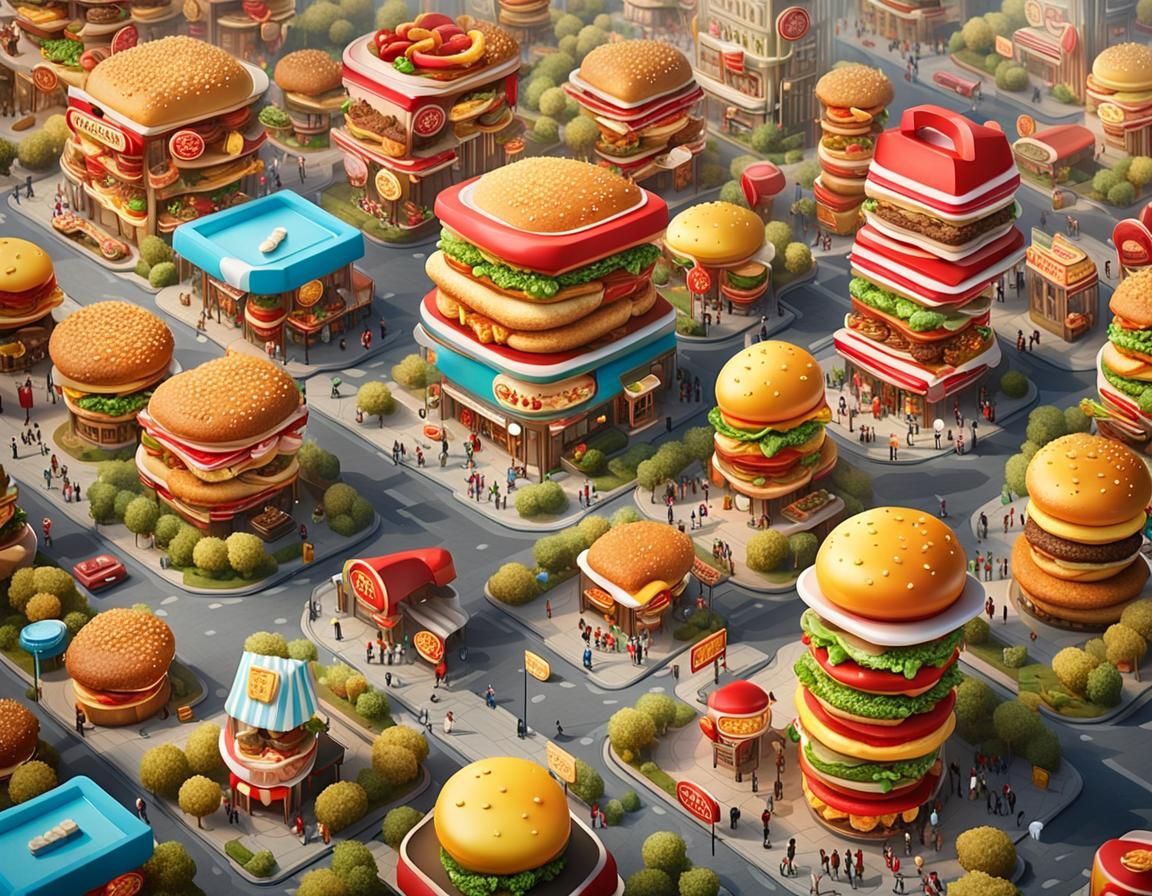 Surreal Fast Food Village: A Hyperrealistic Artscape