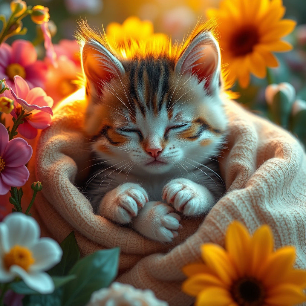 Adorable Kitten in Blanket Fantasy Concept Art