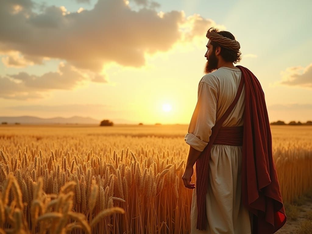 Biblical Jewish Farmer Surveys Grain Field